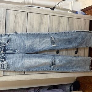Women's Distressed Gray Straight Leg Jeans